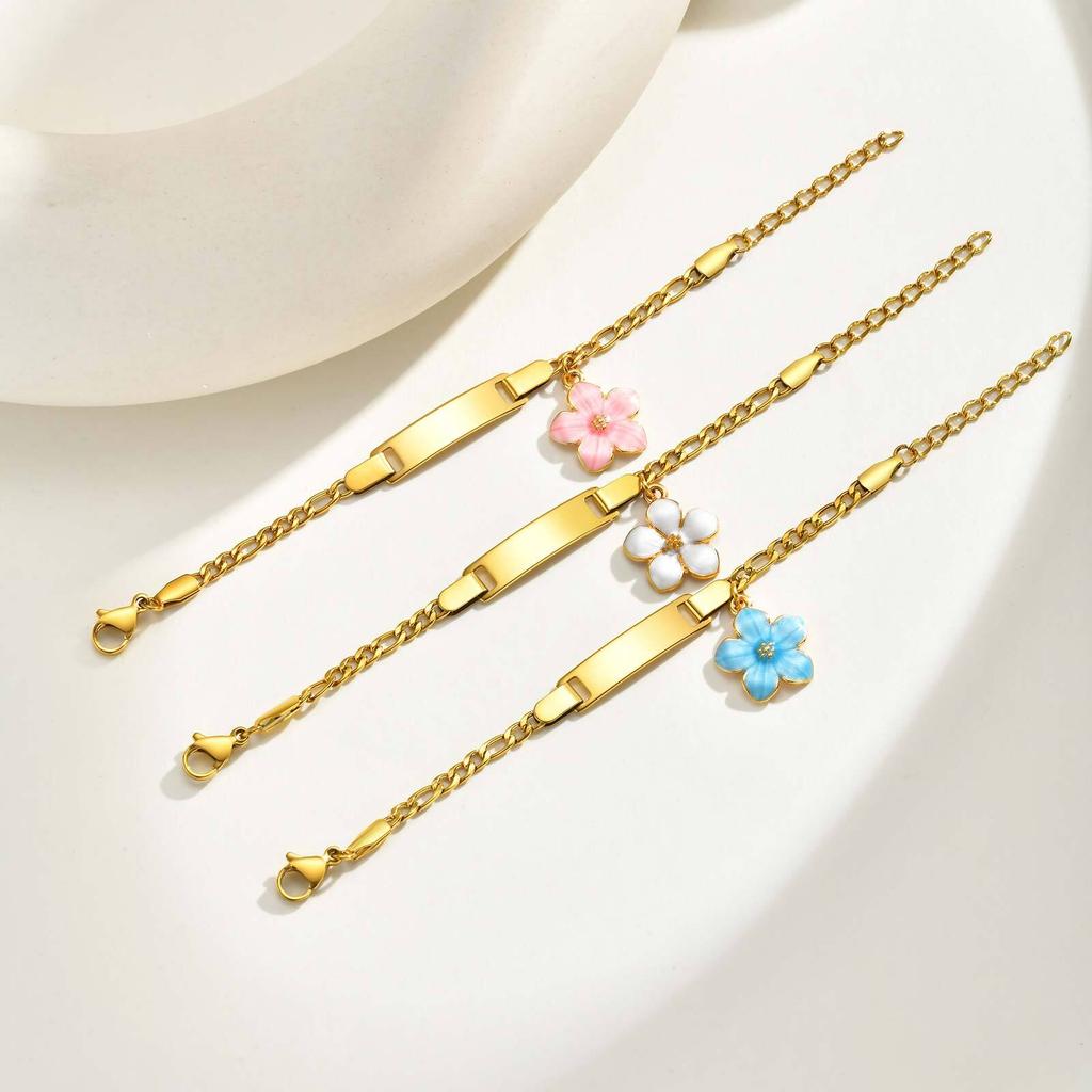 Personalized Name ID Bracelets for Baby Girls, Anti Allergy Gold Plated Stainless Steel Child Engrave Name Birthdate Bracelet
