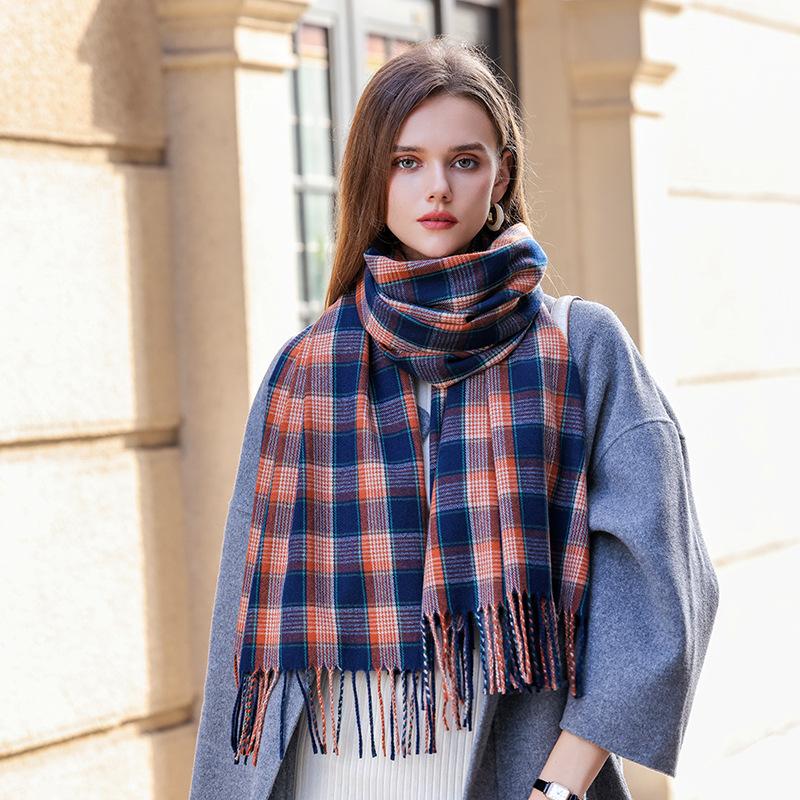 Knitted Thick Print Warm Winter Scarf New Women Plaid Design Pashmina Shawls Cashmere Shawl Lady Wrap Tassel Scarves