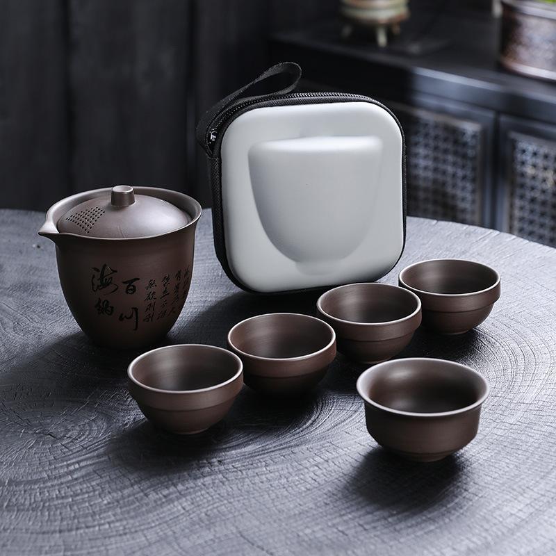 Purple Sand Travel Express Cup Outdoor Tea Set Portable Storage Bag One Pot Seven Cup Tourism Tea Making Tool