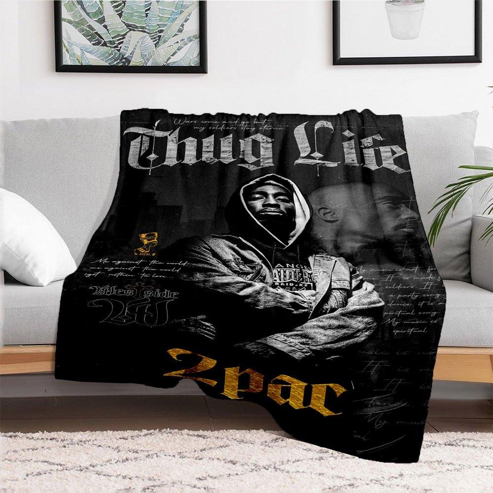 "Thug Life: Tupac's Legacy Hoodie - Streetwear Fashion"Blanket Flannel Throw Blanket for Sofa, Bed, Travel, Camping, Office, Couch, Chair, A