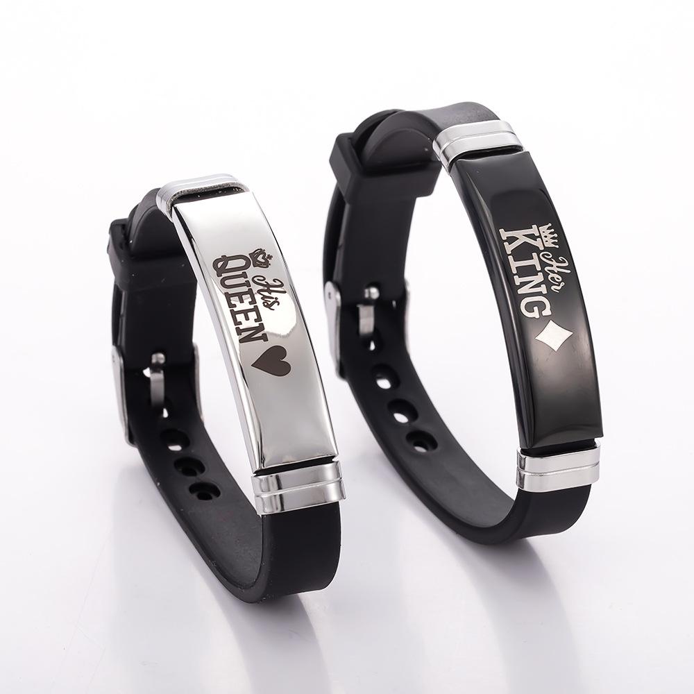 1pair Bracelets Crown Pattern Personalized Couple Style Adjustable Silicone Bracelet