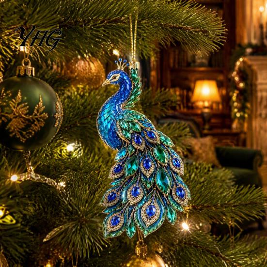 Christmas Tree Decoration Faux Crystal Animal Ornament, Acrylic Flat Print Hanging Decor Winter Holiday for Tree, Butterfly/Peacock/Bird/Swan Pendant,