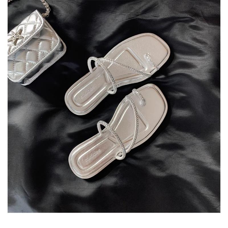 2024 Лето Новый Sparkling Water Diamond Toe Set Изысканные феи Стиль Плоская Подошва Тапочки для Женщин