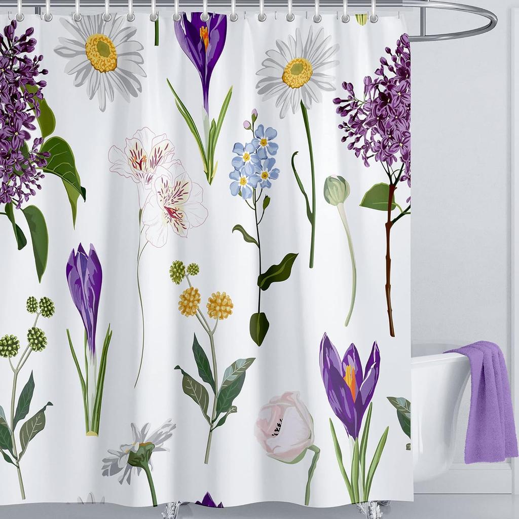 Очаровательная синяя водонепроницаемая шторка для душа с ботаническим принтом - Стильная, прочная и простая в уходе для декора ванной комнаты в стиле природы