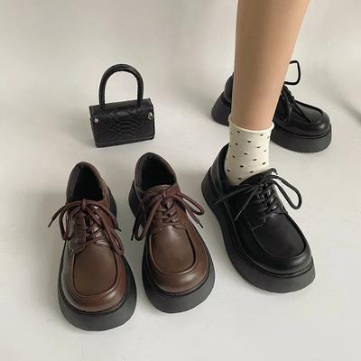 2025 Весенние туфли на шнуровке, готические лоферы, туфли на массивном каблуке, туфли-оксфорды на платформе для женщин, женские туфли на толстой подошве из лакированной кожи