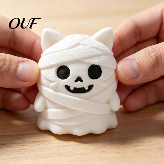 Detailed Cat Collectible 3D Printed Mummy Figurine, Cute Bandaged Kitten Statue for Halloween Tabletop Gift Idea Decoration, Compact Animal Sculpture