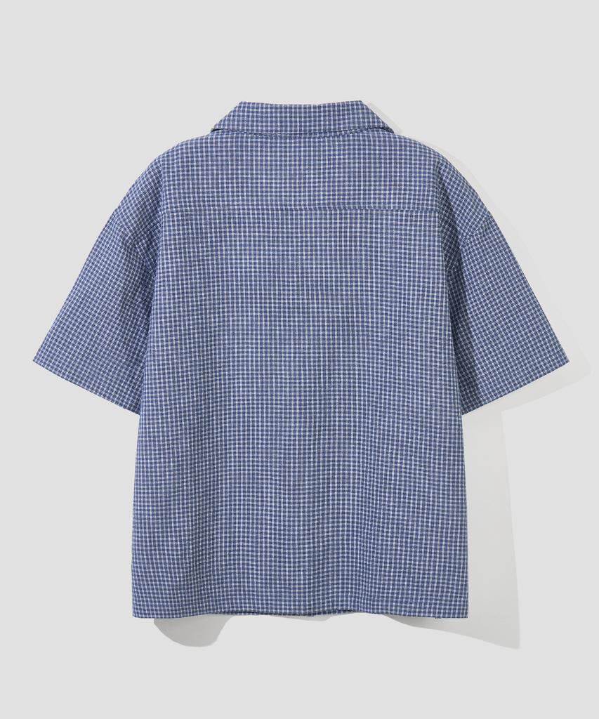 AGOD Open Collar Check Half Shirt [Navy]