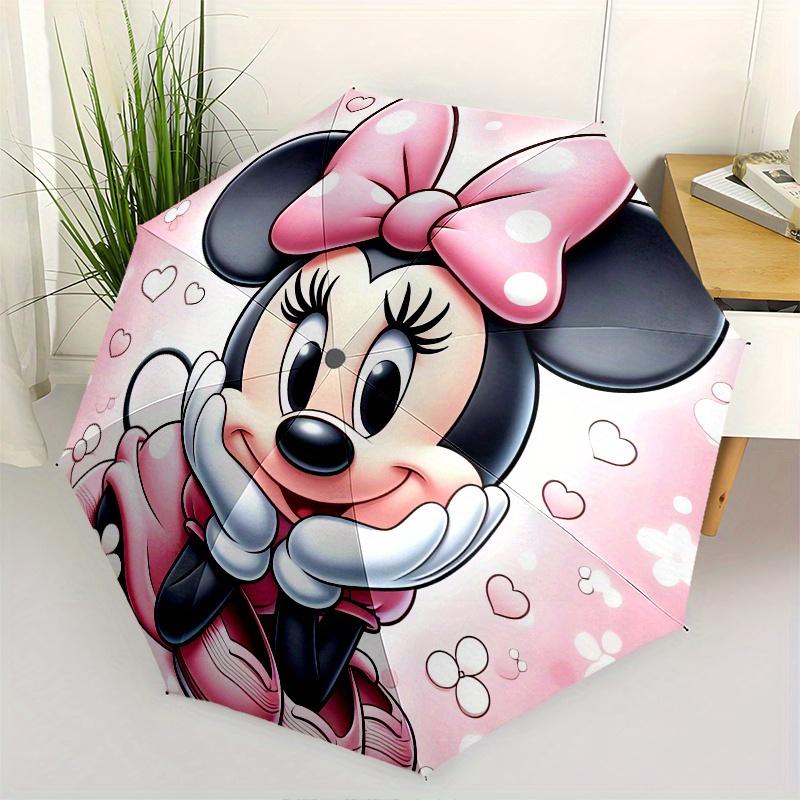 Minnie Mouse,Pink Theme Automatic Folding Umbrella - Simple 8-Rib Design, Bright Cartoon Pattern, Durable Iron Frame, Suitable For Travel, O