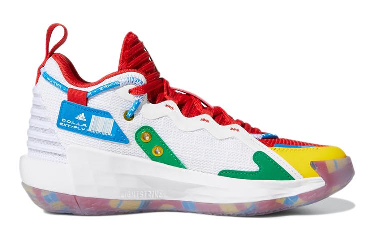 Adidas D Lillard 7 Extply J Cushioning, Wear Resistant Mid top Vintage Basketball Shoes White Red S42806