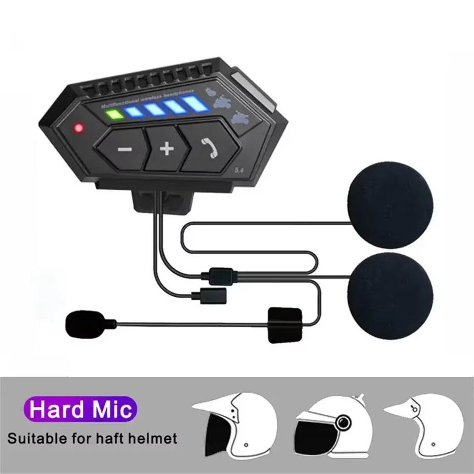 Casque de moto BT avec kit mains libres sans fil, appels stéréo, anti-interférence, étanche, lecteur de musique, haut-parleur