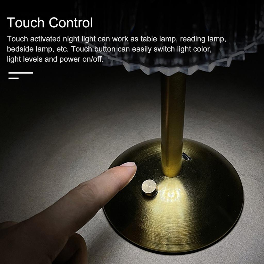 Беспроводная настольная лампа, перезаряжаемая через USB светодиодная настольная лампа с сенсорным управлением и регулируемой яркостью, 3 цвета света