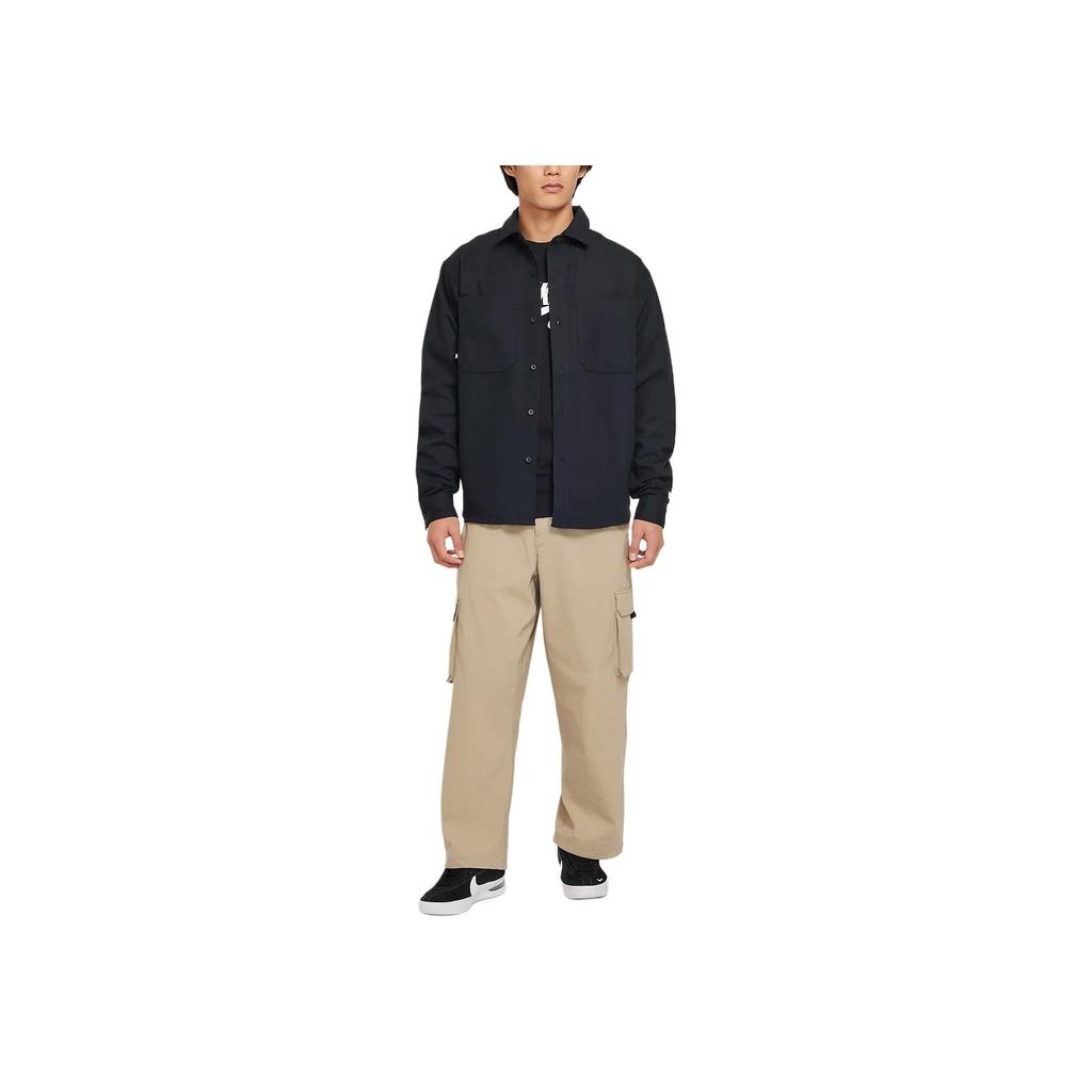 Nike SB Polo Style Solid Color Long Sleeve Multi Pocket Shirt Unisex Shirts Black White FV7346-010