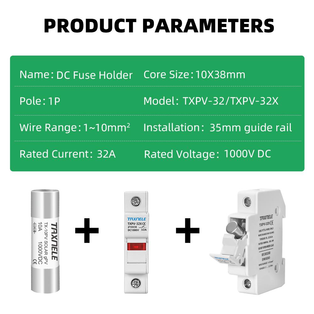 Солнечные DC Предохранители 1000V PV Фотовольтаические 6A 10A 15A 20A 25A 30A  DC Основание Держателя Предохранителя для Солнечной Системы Защита от Короткого Замыкания gpV