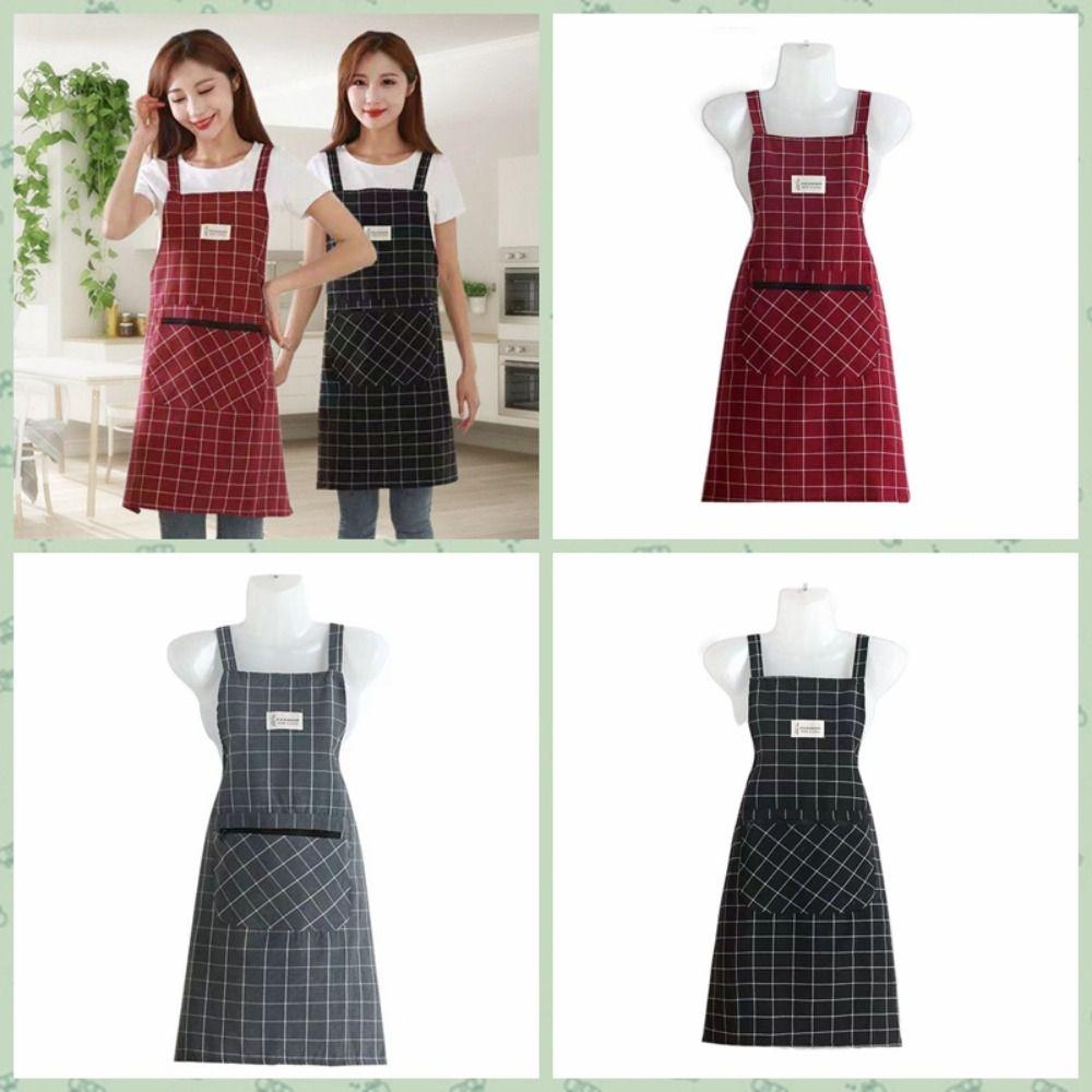 Checkered Cotton Apron Oil-proof Cooking Apron Cooking Accessories Kitchen Apron Kitchen