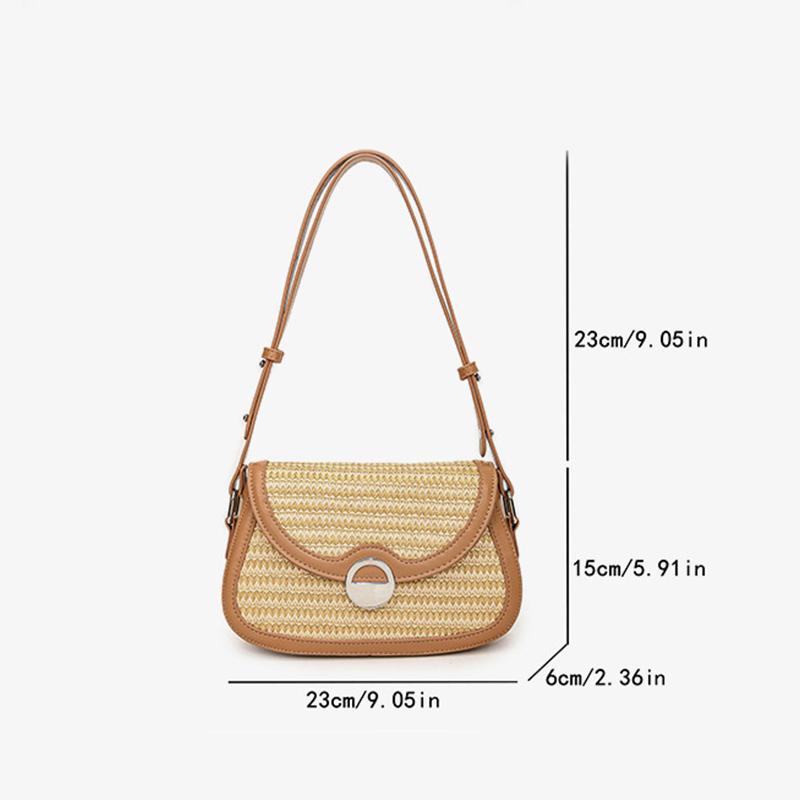Summer Straw Bag Women's New Trendy Woven Saddle Bag Simple Style Versatile Shoulder Crossbody Beach Bag KTB