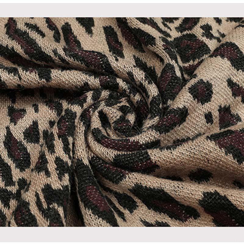 Women Autumn Winter Fur Collar Leopard Pattern Shawl Cardigan Fashion Vintage Batwing Sleeve Thick Warm Cape Coat