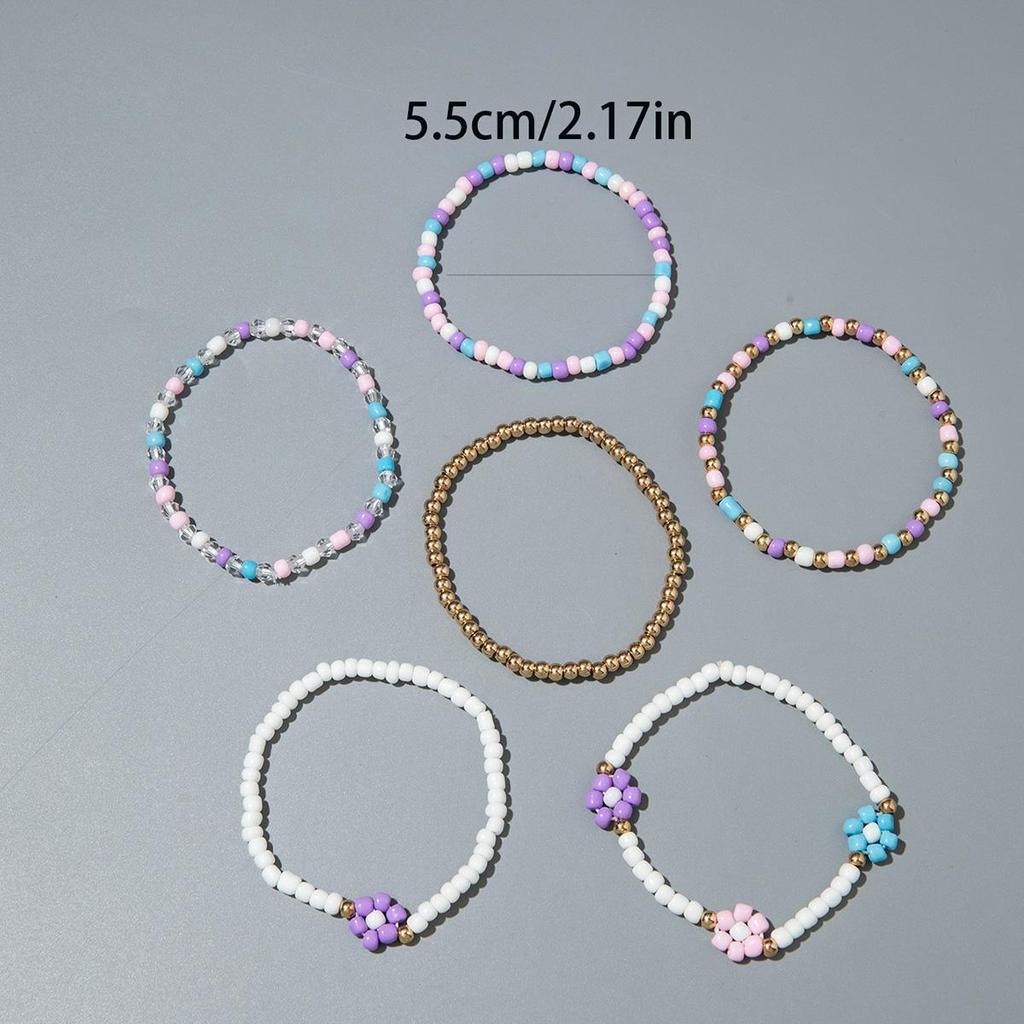 6PCS New Sweet and Cute Colored Rice Bead Small Flower Bracelet Women's Jewelry Dopamine Style Travel Daily Matching Bracelet