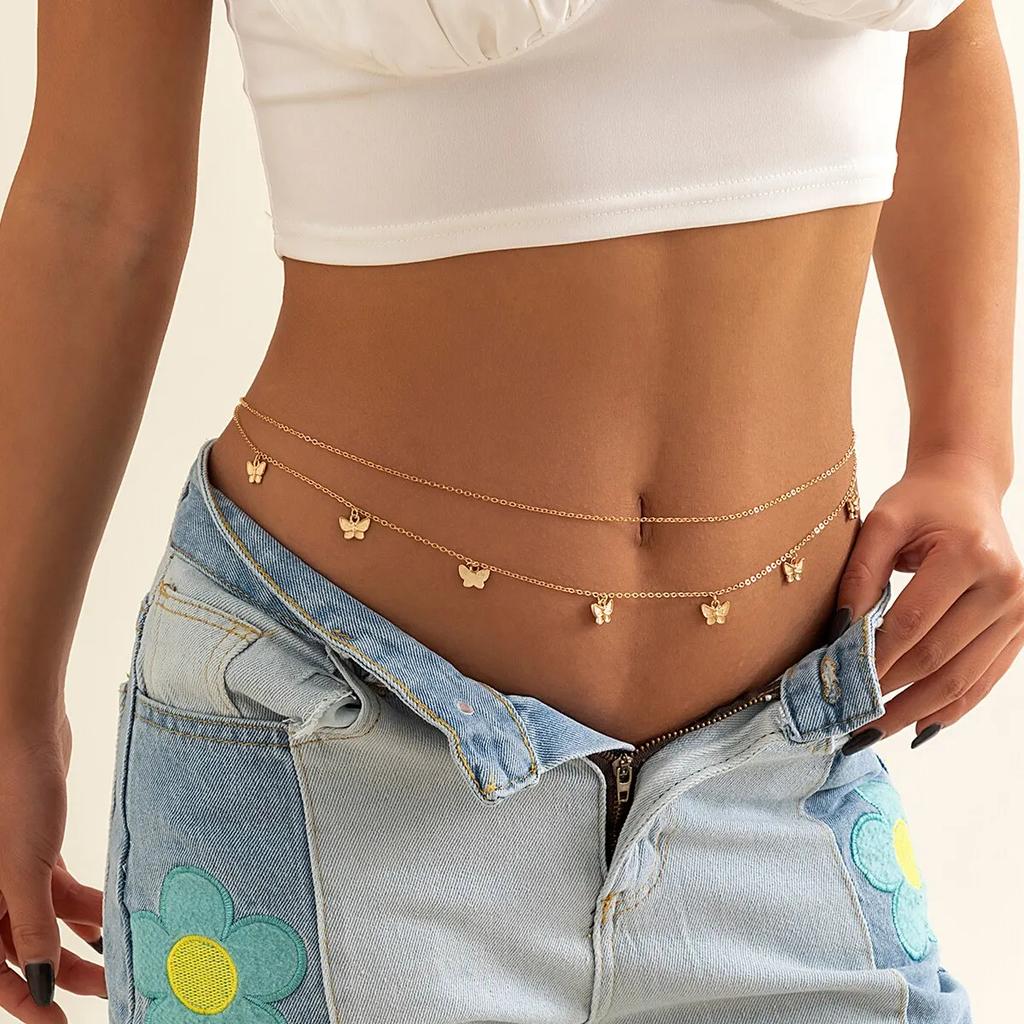 Fashion Classic Cute Butterfly Waist Chain Women Simple Thin Basic Sexy Body Chain Jewelry Summer Vacation Accessories