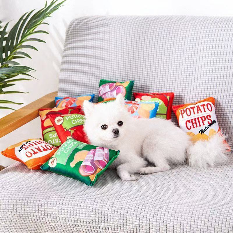 Новая игрушка для питомца, имитация пакета с картофельными чипсами, износостойкая и устойчивая к укусам, оригинальная и легко моющаяся, издающая пищащий звук
