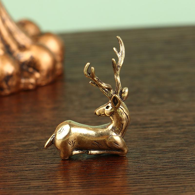 1 шт. ретро латунная рождественская миниатюрная фигурка лося, аксессуары для украшения фестиваля, мини-статуя оленя, настольное украшение, декор