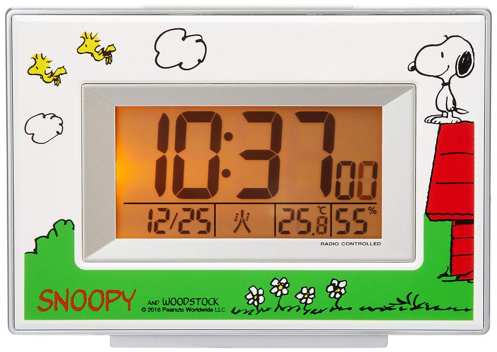 RHYTHM SNOOPY Будильник Радио Часы Символ Цифровые Температура Влажность День недели Календарь Дисплей Белый Snoopy R187 8RZ187-M03