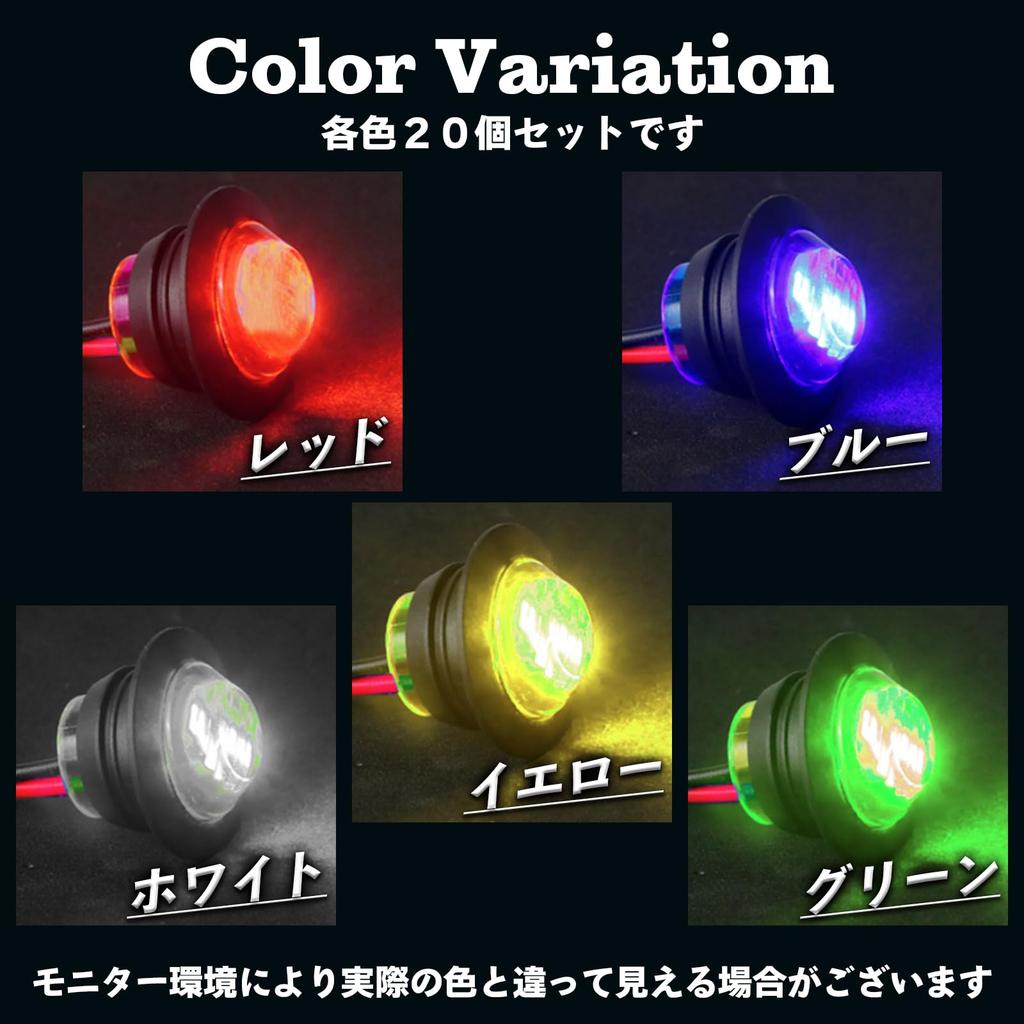 HTharros LED Side Marker Lamps, 24V Yellow Car Width Light Round 3LED 20 Pack for Truck, Trailer, Bus, Yellow