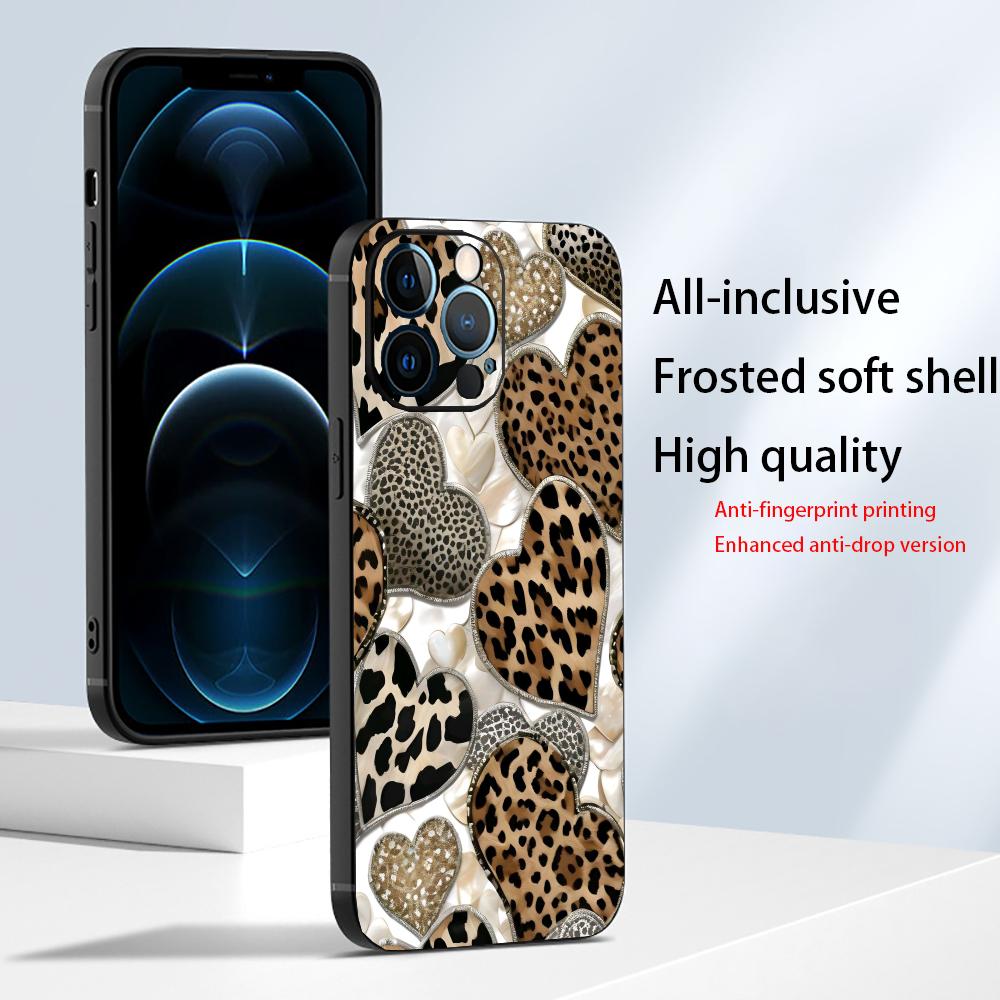 Leopard print heart-shaped phone case suitable for iPhone 17 16 15 14 13 12 11 Pro/Max/Plus anti drop TUP frosted soft case