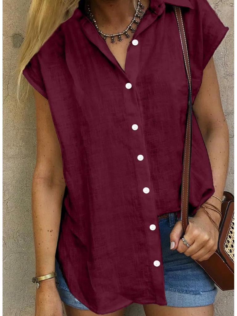 Summer 2026 Solid Color Single-Breasted Sleeveless Lapel Shirt