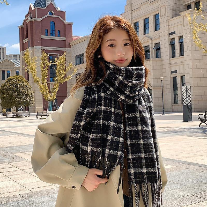 2025 Korean Imitation Cashmere Scarf Women's Autumn and Winter High-end Warm Shawl Cute Versatile Plaid Scarf