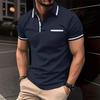 Men's Summer Color Block Polo Shirt with Printed Logo - Casual European & American Style