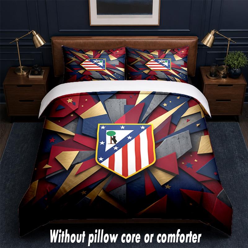 Atletico Madrid Design Bed Bedding Set 1 Duvet Cover + 2 Pillowcases Soft Breathable Household Bed Linens