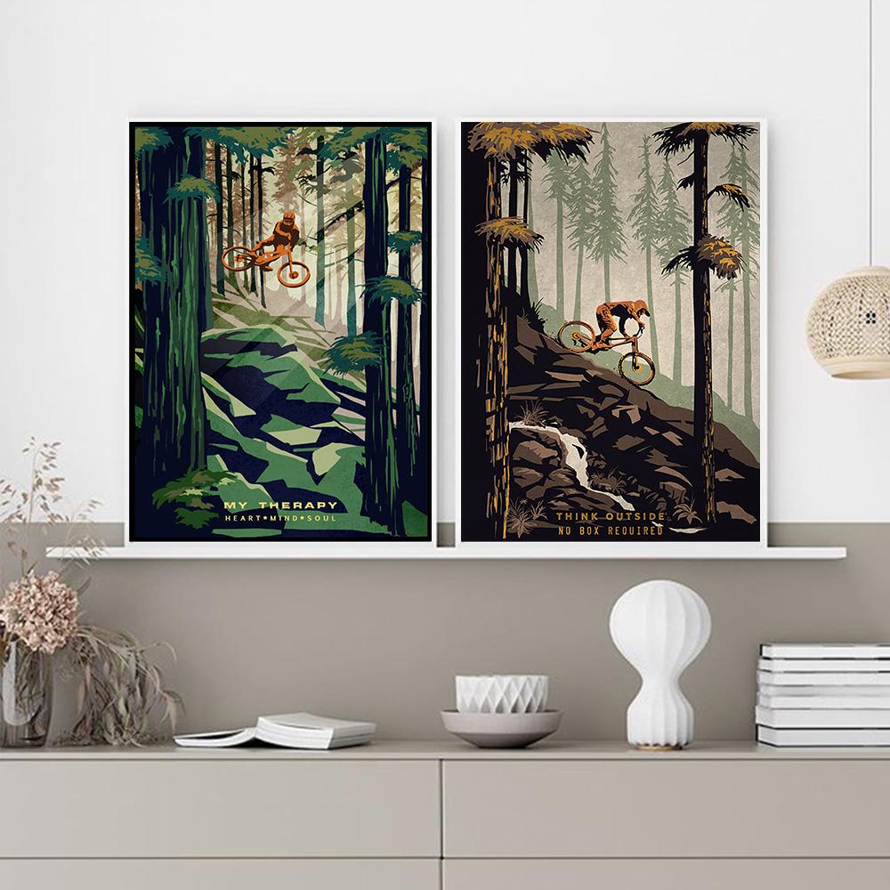 Ретро постеры с видами гор и иллюстрациями для велоспорта, масляная живопись в стиле ретро