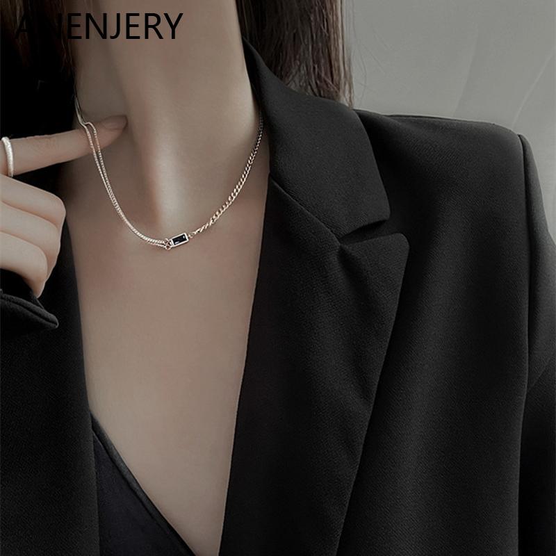 ANENJERY Черное квадратное ожерелье с цирконом Aaa для женщин, двухслойное ожерелье, металлическое колье, ожерелье, подарок, оптовая продажа