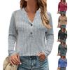 Women's Casual V-Neck Solid Color Chest Button Long Sleeve Top