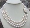 Beautiful Three 9-10mm Rows South Sea Natural White Pearl Necklace 18-20 Inch