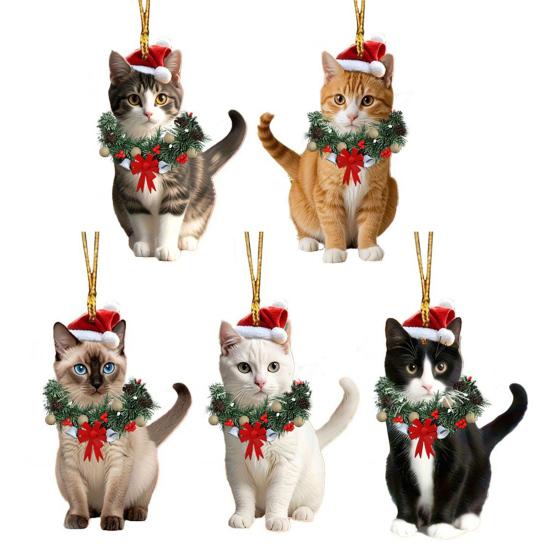 Yousheng Рождественский кулон 2D акриловый кот в рождественском венке шарм подвеска для автомобиля украшение для дома офиса вечеринок