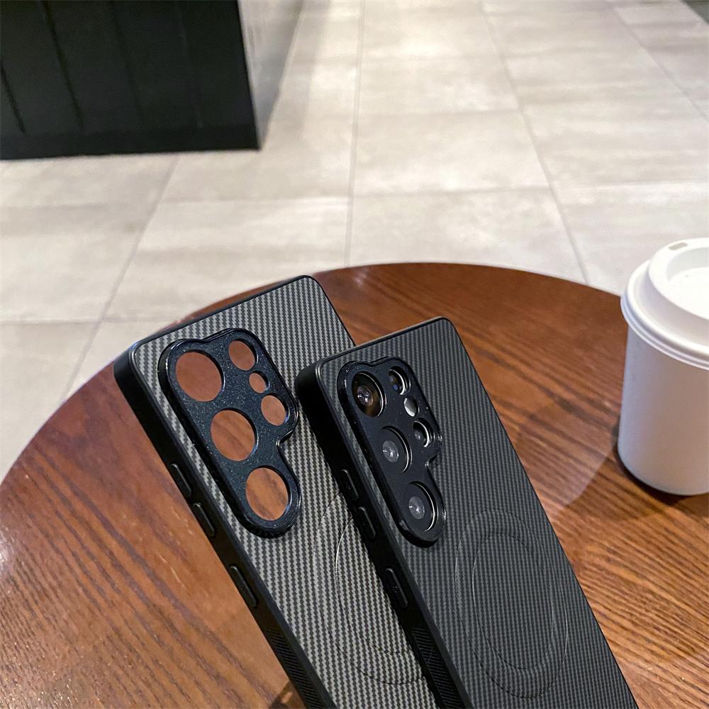Carbon Fiber Leather Magnetic Phone Case for Samsung Galaxy S25 Edg S25 S24 S23 Ultra S23 Plus  Shockproof Protective Cover