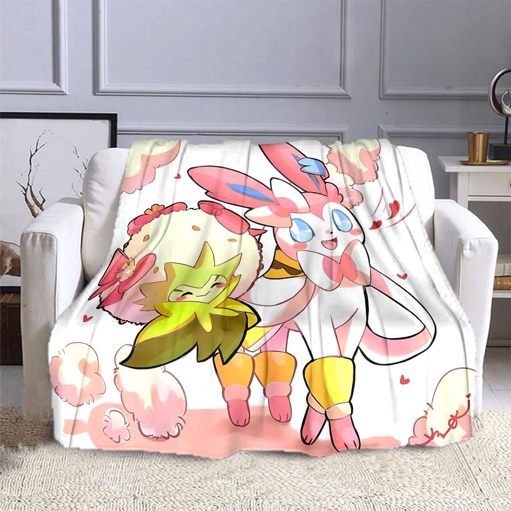 Cute Sylveon Eevee Pink Blanket for Couch or Bed - 3D Pattern Decor Blanket - Cozy Soft Fuzzy Blankets Suitable for All Seasons