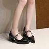 Модные туфли Мэри Джейн с французским острым носком, женские, новинка осени 2025, туфли-лодочки на блочном каблуке с мелким вырезом