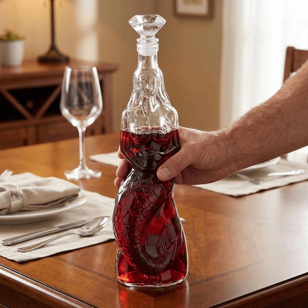 Transparent Mermaid Glass Bottle with Glass Stopper Liquor Bottle Empty Bottle Wine Container Bar
