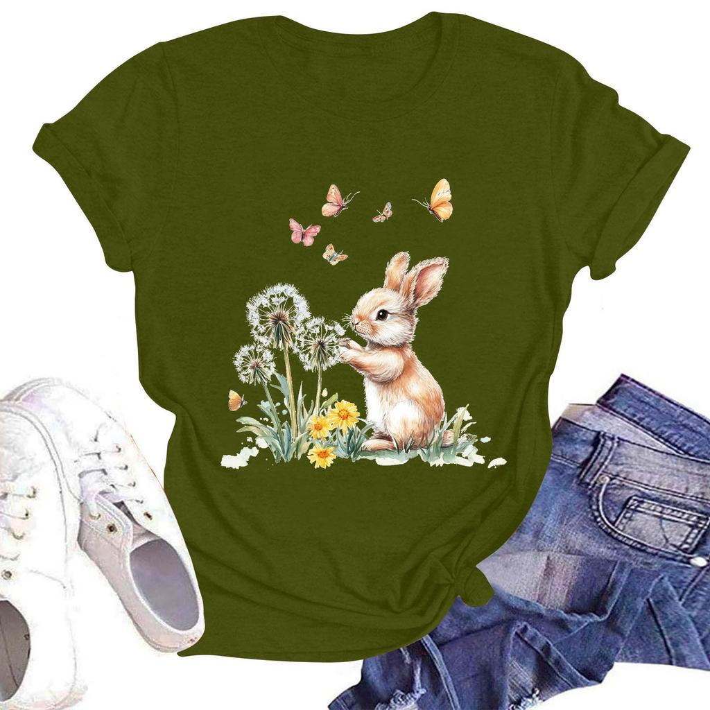 Women's Casual Round Neck Short Sleeve Pullover Printed T-Shirt Top