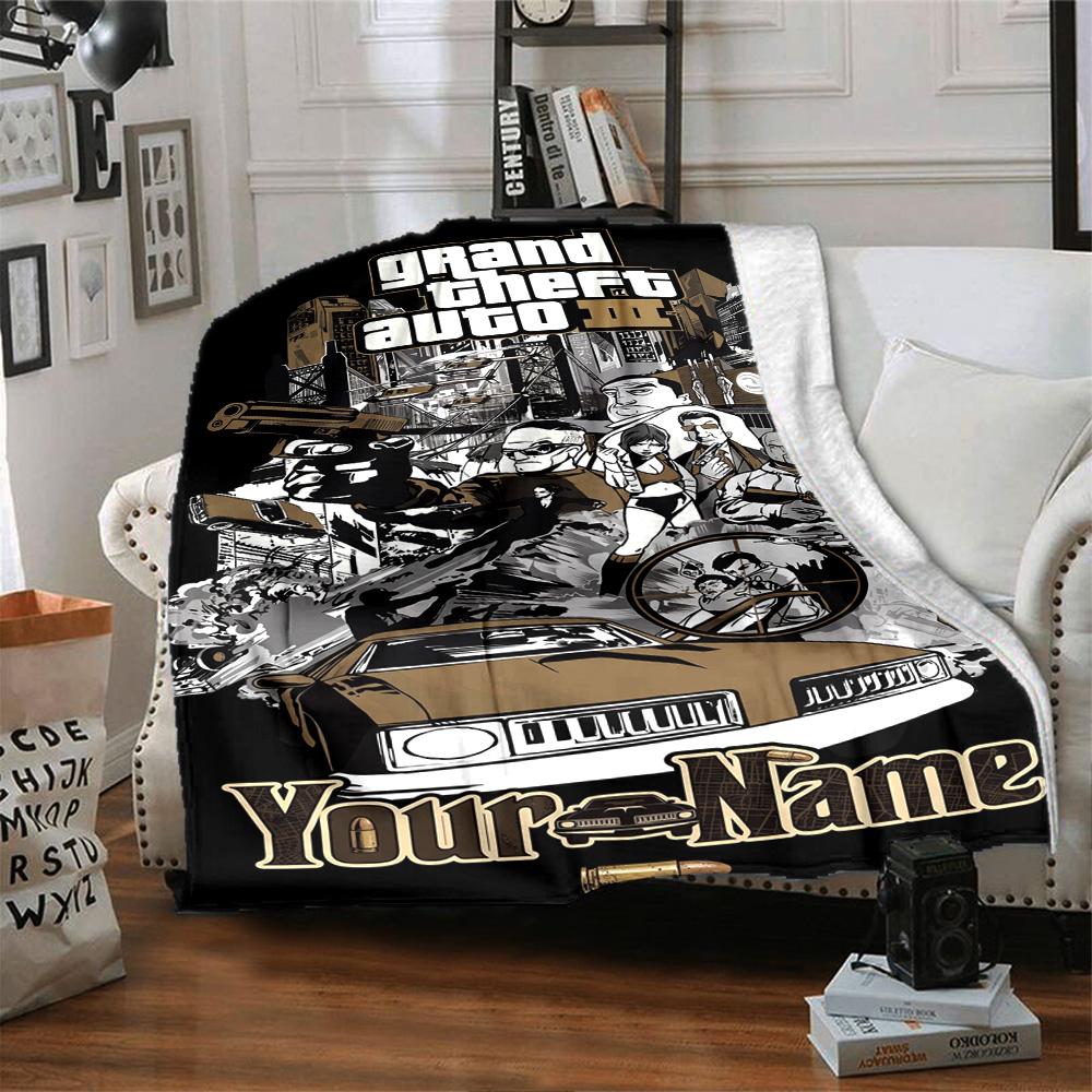 Gta Personalized Text Blanket Multi-purpose Customizable Blanket Warmthful Decor for Office Chair Bedding Livingroom Seaside Ideal for All Seasons