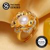 Natural Freshwater Pearl Rings For Women Fashion Female Cubic Zirconia CZ Flower Ring Pearl Jewelry Adjustable Ring