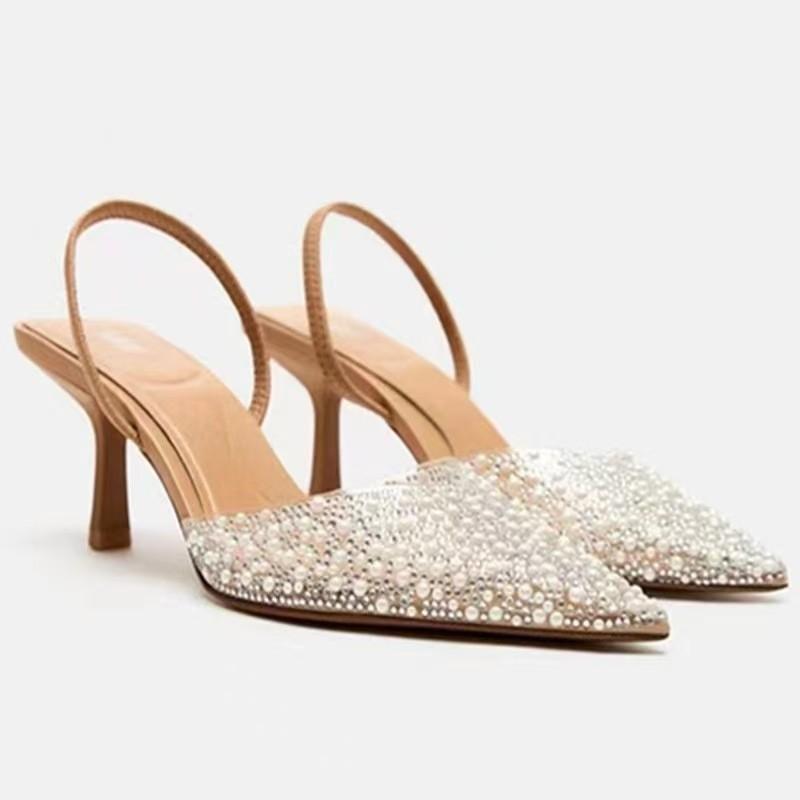 Heeled Sandals With Pearl Embellishments For Summer Wear