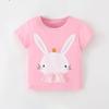 Футболка из чистого хлопка с вышивкой в виде милого мультяшного кролика для девочек, летняя футболка с коротким рукавом для девочек, сетчатые топы, футболки, детская одежда