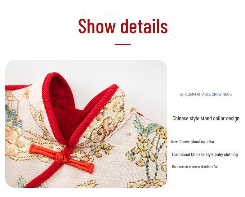 Детский водонепроницаемый двусторонний комбинезон: Стиль Китайского Нового года - Осенне-зимняя защитная одежда с нагрудником, грязеотталкивающая.