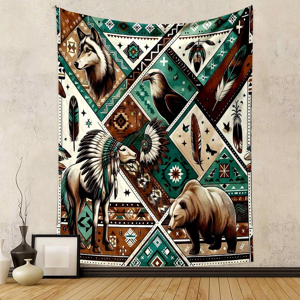Native Wildlife and Tribal Pattern Tapestry Patterned tapestry home decor, suitable for bedroom and living room, gift