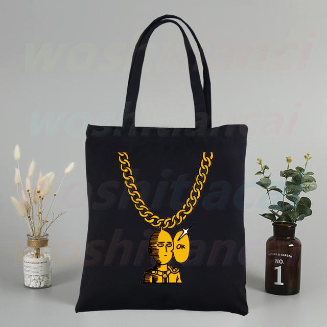 Холщовые сумки на плечо в стиле аниме One Punch Man, большая вместительная сумка Genos Saitama Sensei, сумка для колледжа, черная сумка для покупок