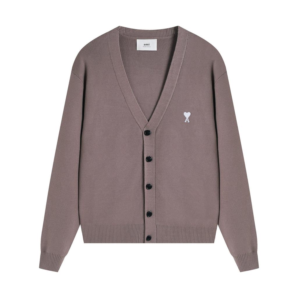 AMI Осень и Зима Мужской Новый Маленькое Белое Сердце Альпака Шерсть Смешанный Мягкий и Липкий Вязаный Кардиган Круглый Вырез Облако Свитер Карман Пальто