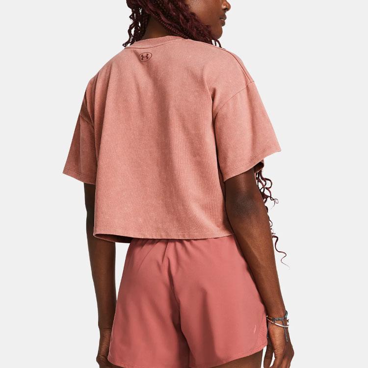 Under Armour Футболка с коротким рукавом и круглым вырезом, с принтом букв, женские топы, цвет каньон-розовый 1383048-696